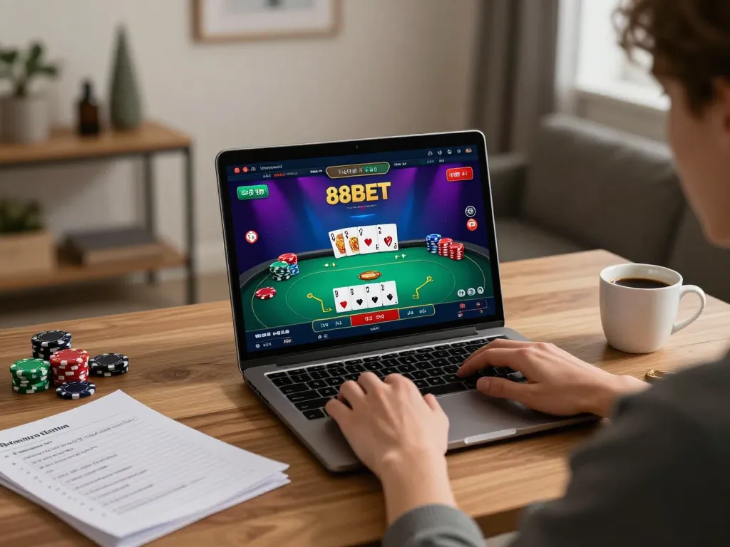 Player engaged in a thrilling poker game on 88BET platform, showcasing an exciting online betting experience