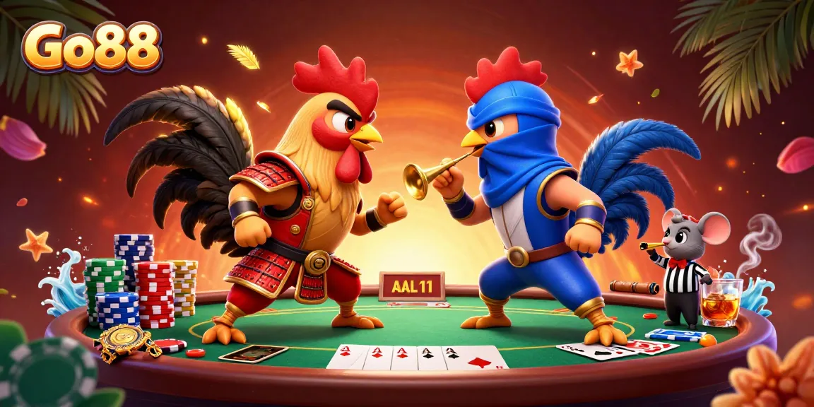 Engage in thrilling battles at Go88 with fighting roosters and dramatic poker action!