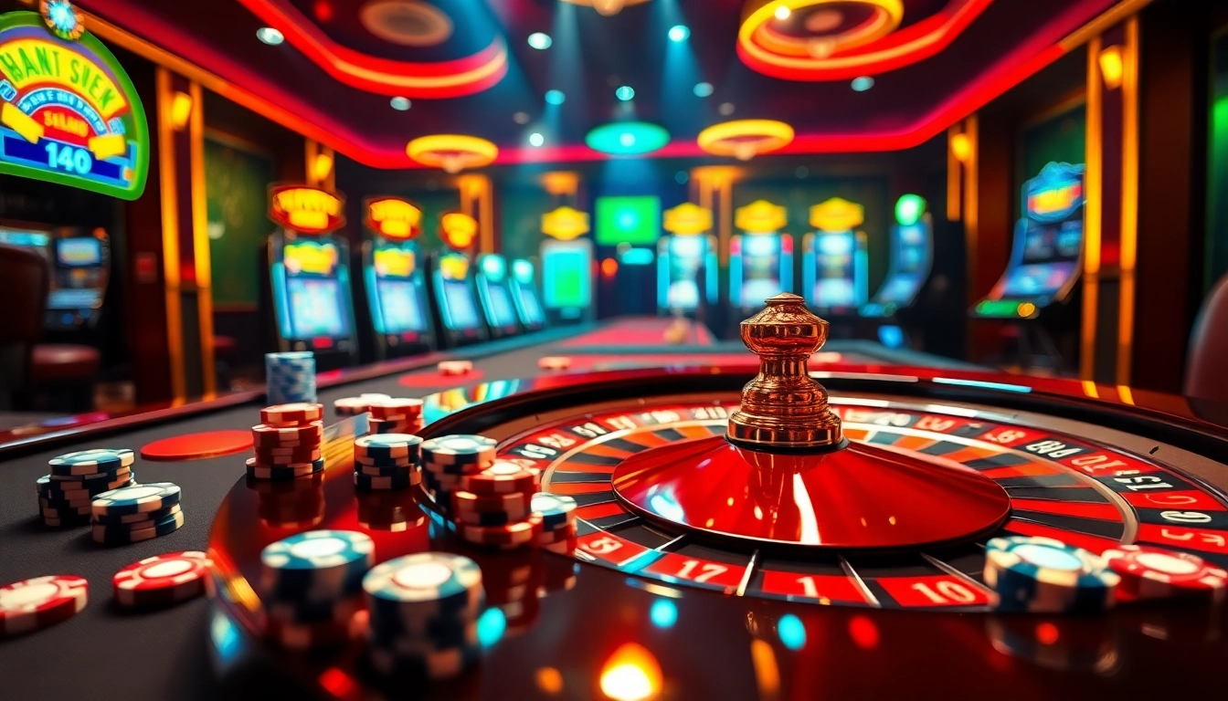 Experience the excitement of gambling with cà khịa tv in a luxurious casino setup featuring roulette and poker.