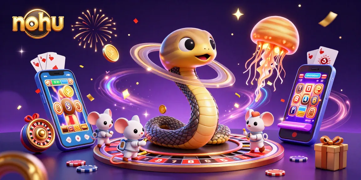 Experience the excitement of nohu with a vibrant 3D illustration featuring cosmic gambling elements.