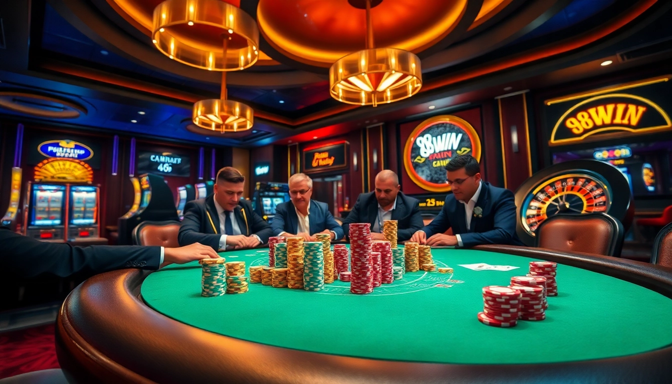 Experience thrilling gaming action at 98WIN's vibrant casino with poker and dice.