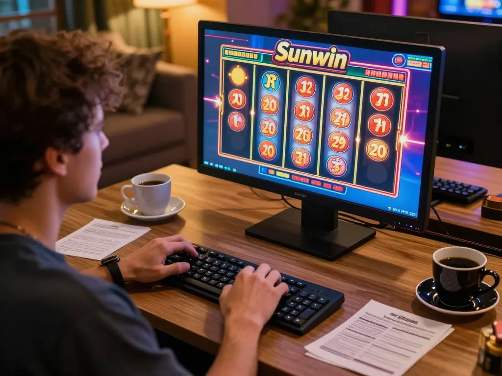 Experience the thrill of Sunwin slots in an engaging online gaming session at home.