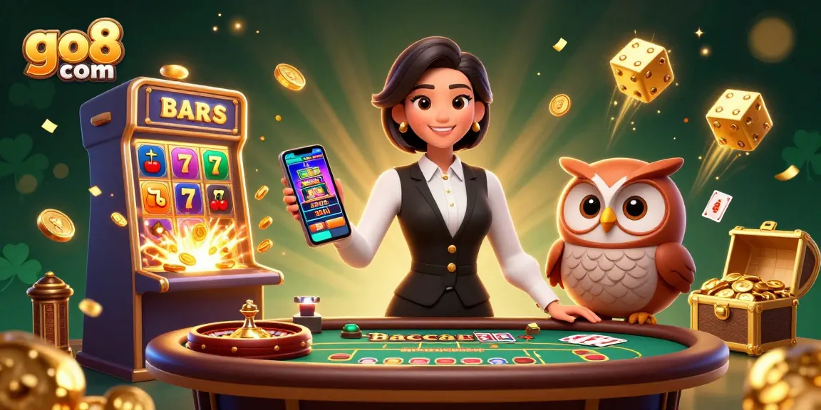Engage in thrilling live casino action with go8 com as an elegant dealer assists players at the baccarat table.