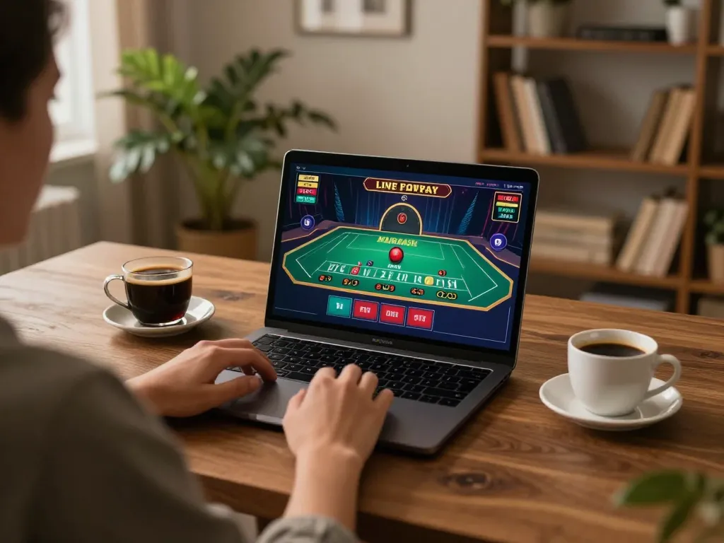 Engaging in live blackjack on LU88 from a cozy home setup, showcasing responsible gaming.