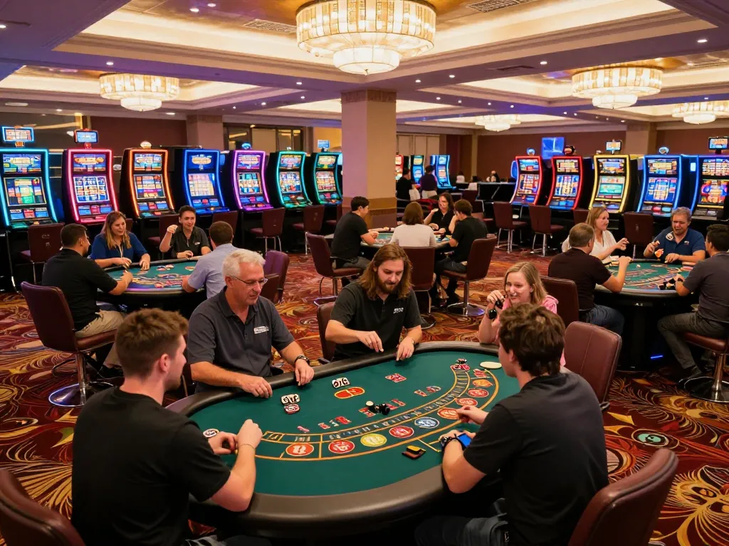The hit-club casino scene shows players enjoying roulette and blackjack, creating excitement in a vibrant atmosphere.