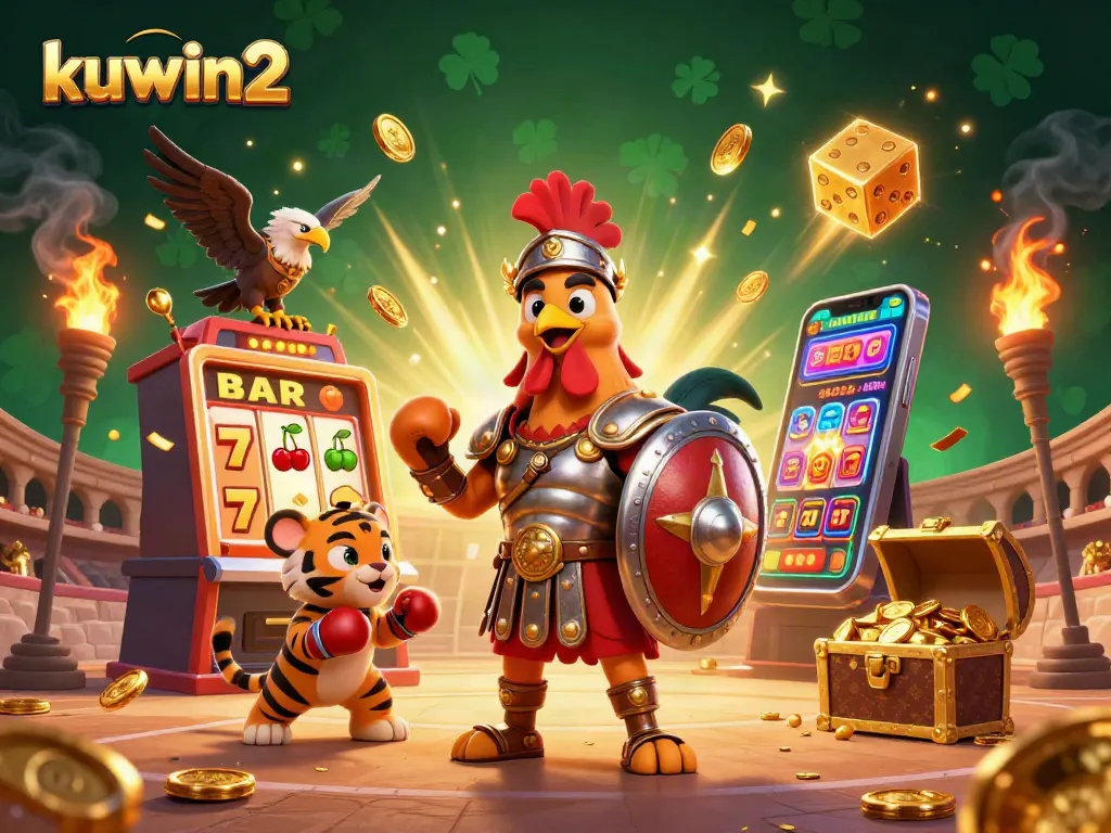 Experience the excitement of kuwin2 with a vibrant 3D casino illustration showcasing thrilling jackpot action.