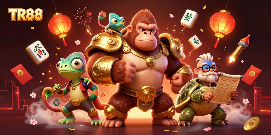 TR88 showcases a powerful gorilla king and chameleon companion in a vibrant casino scene.