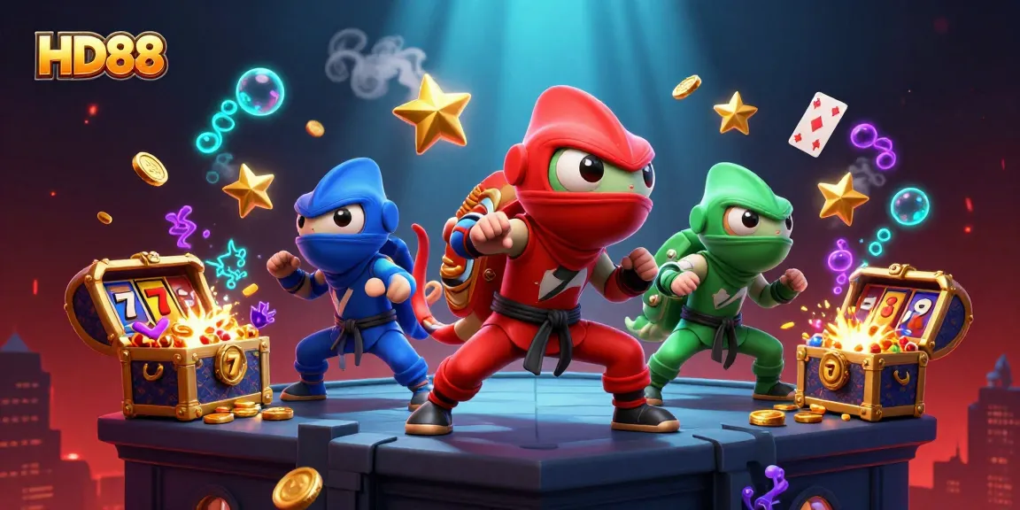 Join the HD88 ninja chameleon team as they unleash jackpots and vibrant casino games in an animated showdown.