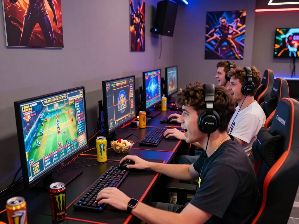 Exciting gaming scene featuring players engaged with nk88 com casino games, showcasing vibrant graphics and a competitive atmosphere.