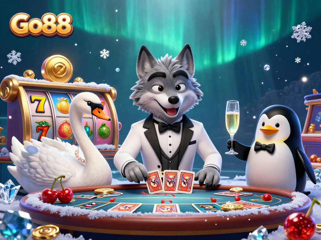 Experience Go88’s thrilling baccarat with a charismatic wolf, elegant swan, and sophisticated penguin.