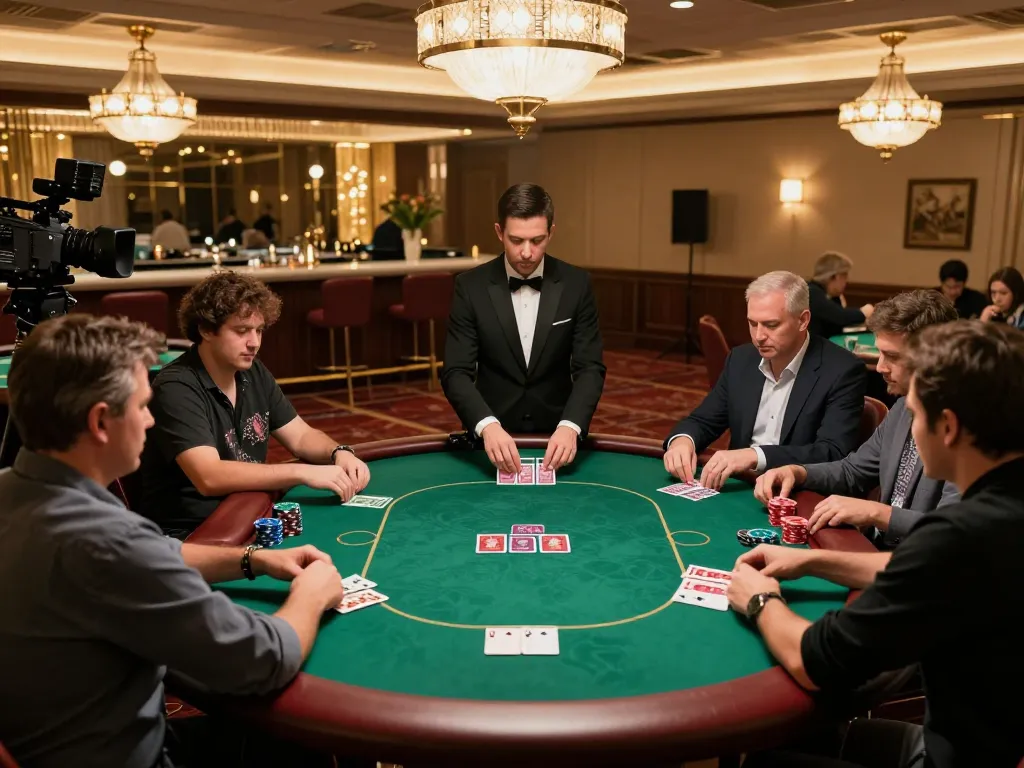 Alo8 players engaged in thrilling poker game, showcasing intense focus and luxury casino atmosphere.