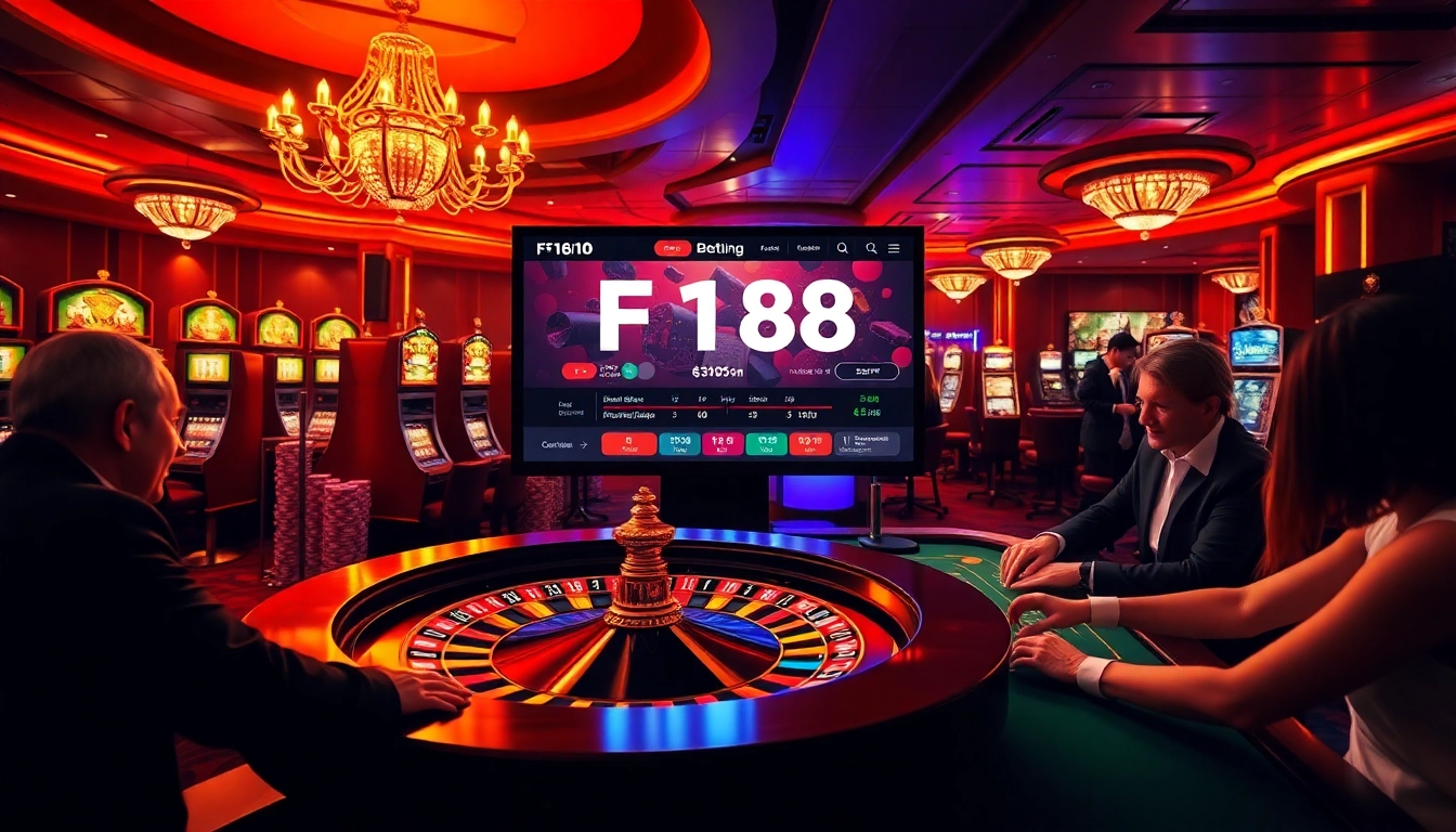 F168 online betting interface showcased within a vibrant casino setting, symbolizing excitement and professional gambling experience.