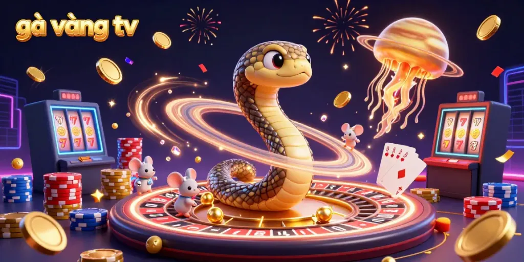 Experience electrifying bets at gà vàng tv with cartoon characters immersed in a cosmic casino.