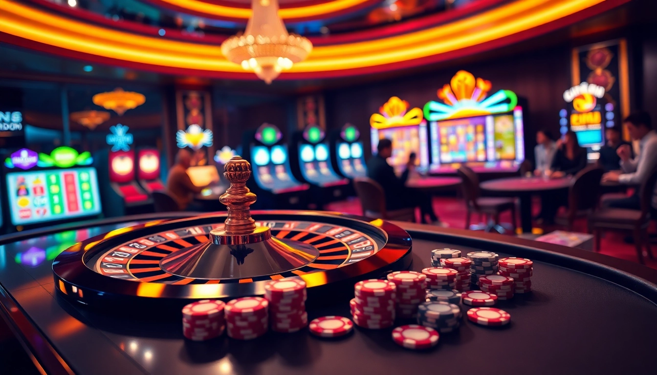 Exciting online gambling scene featuring one88.london with roulette wheel, poker chips, and modern gaming interface.