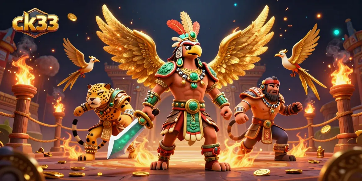 Engage with ck33's thrilling gaming experience featuring Aztec warriors and gold tokens.