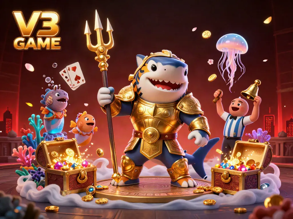 Experience V3 GAME in an immersive underwater colosseum with vibrant, dynamic gaming elements.