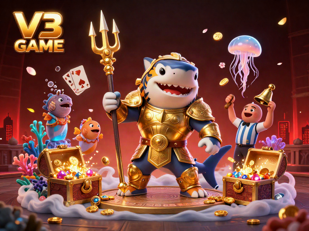Experience V3 GAME in an immersive underwater colosseum with vibrant, dynamic gaming elements.