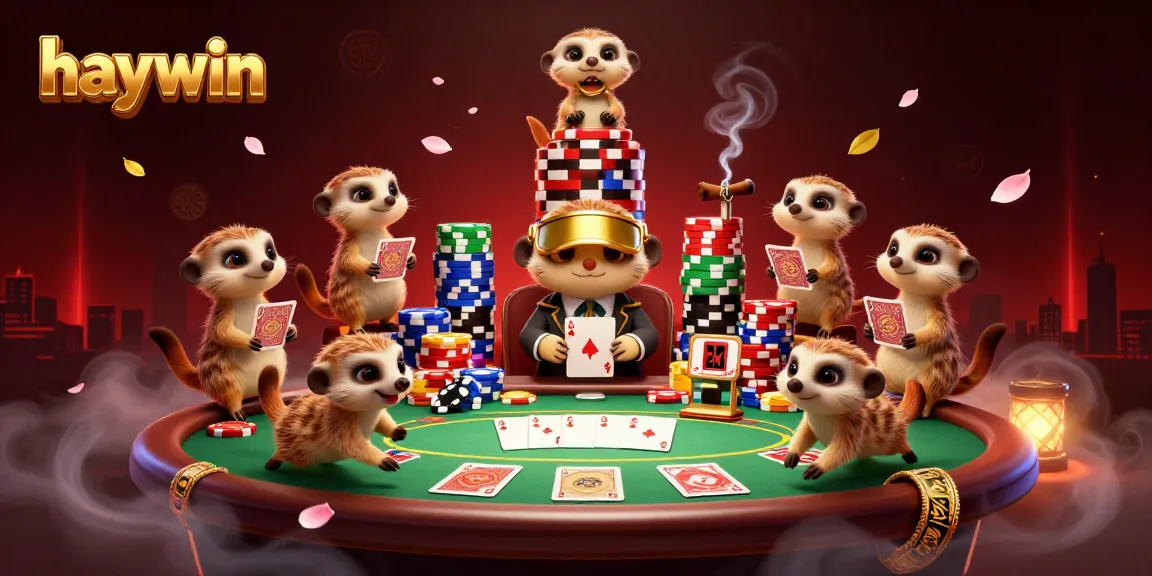 Experience engaging gameplay at haywin with lively meerkat dealers running a colorful poker game.