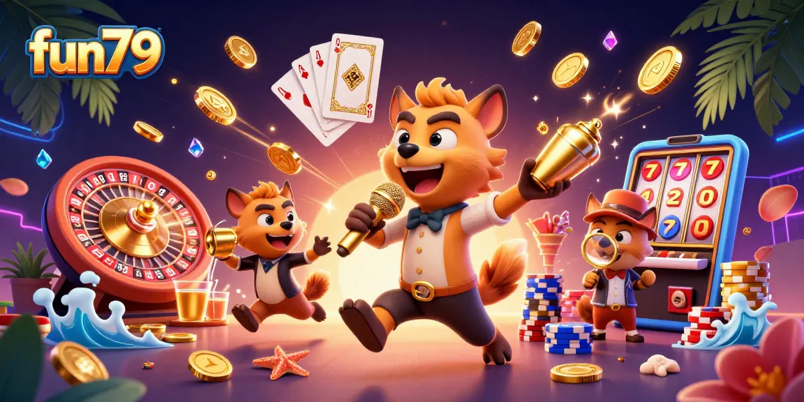 Experience fun79 with lively hyenas performing comedy in a vibrant casino scene.