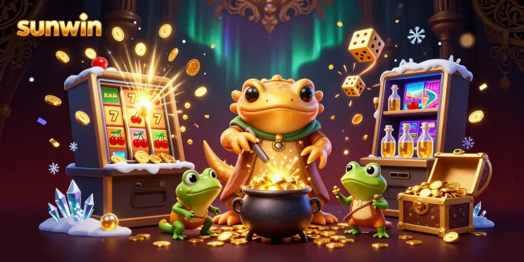 Experience gaming excitement at sunwin with a vibrant alchemist scene showcasing golden riches and dynamic slot activities.