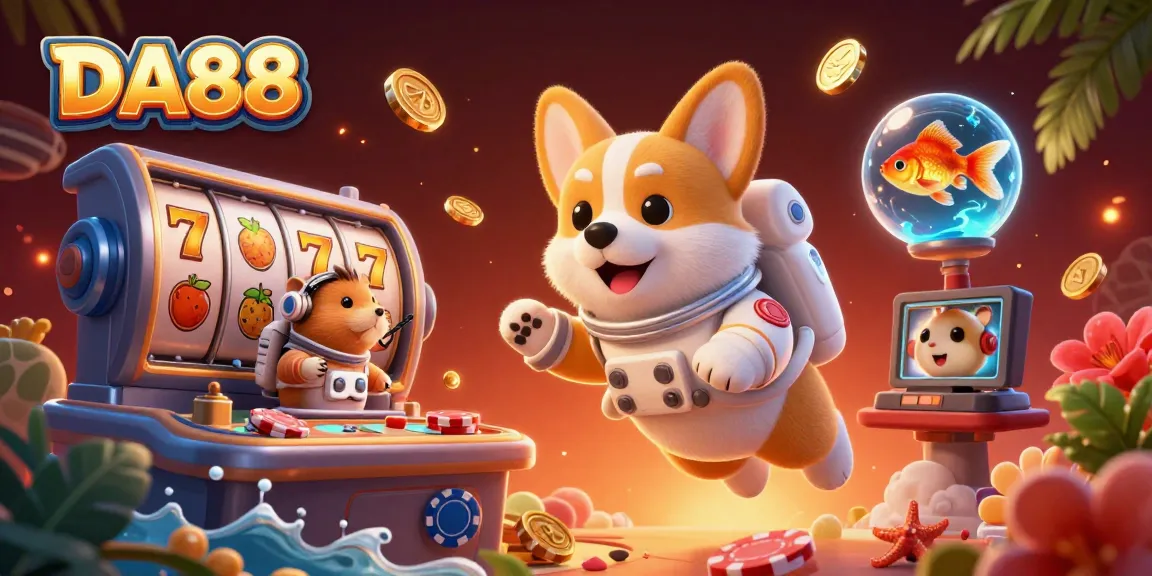 Play exciting casino games with DA88 in a vibrant cosmic setting featuring unique characters.