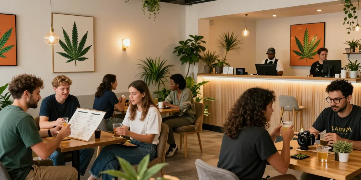 Välkomnande cannabis klubbscen med medlemmar och vänlig personal på https://sv.cannabisbcn.com/.