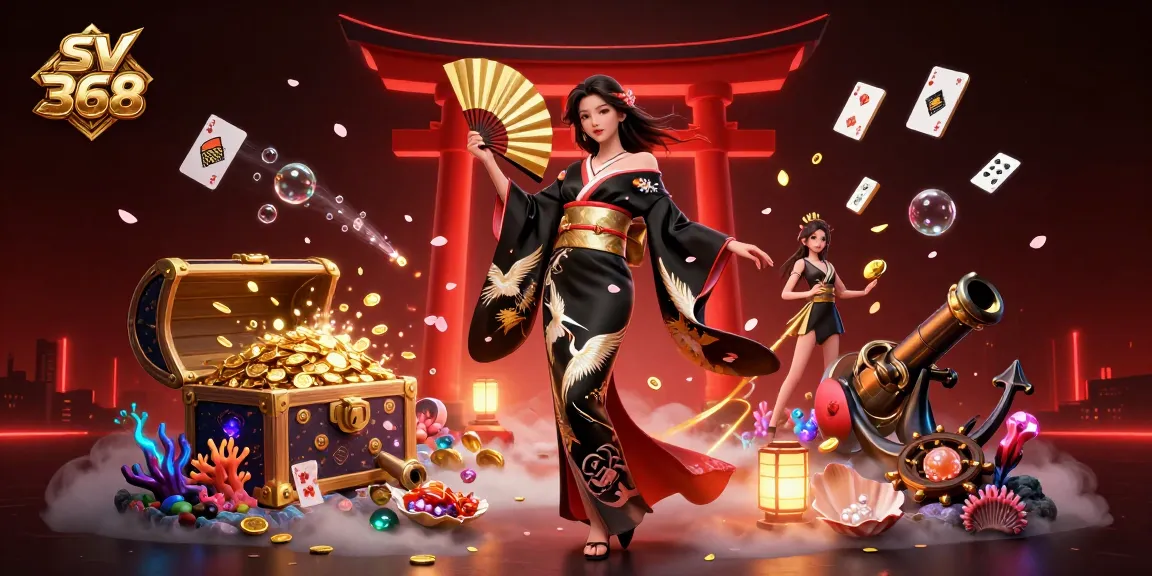 Engage with sv 368's thrilling gambling atmosphere, featuring an elegant woman in a dynamic casino illustration.
