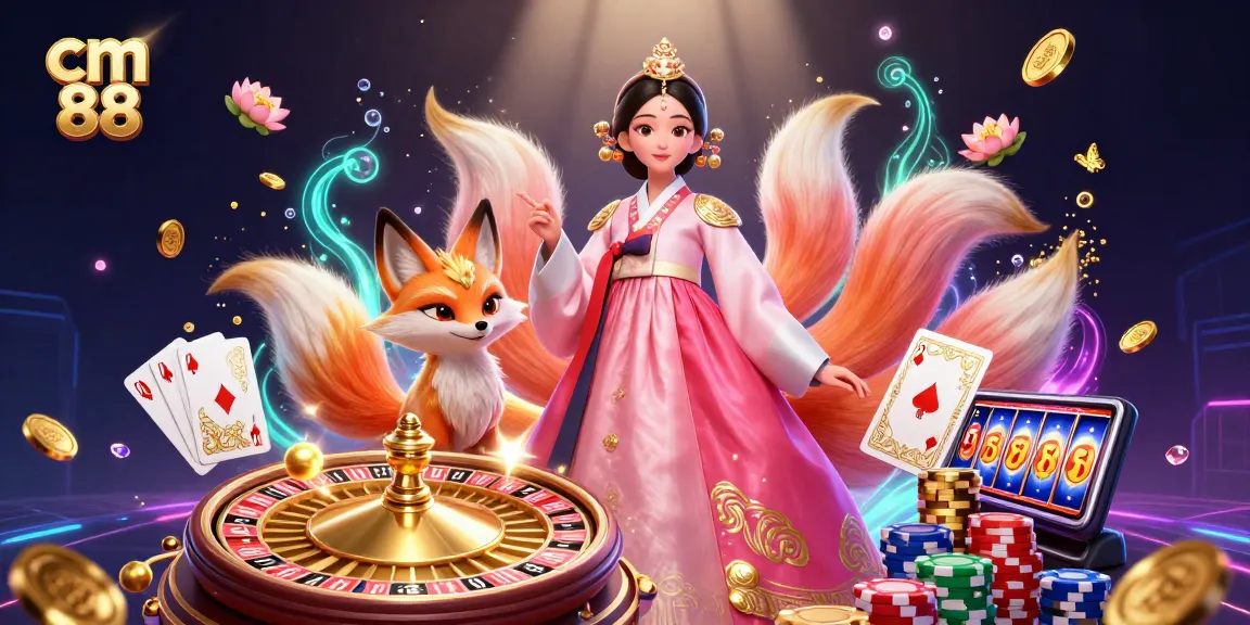 Engage with cm 88's thrilling atmosphere featuring a graceful woman and lucky fox amidst casino elements.