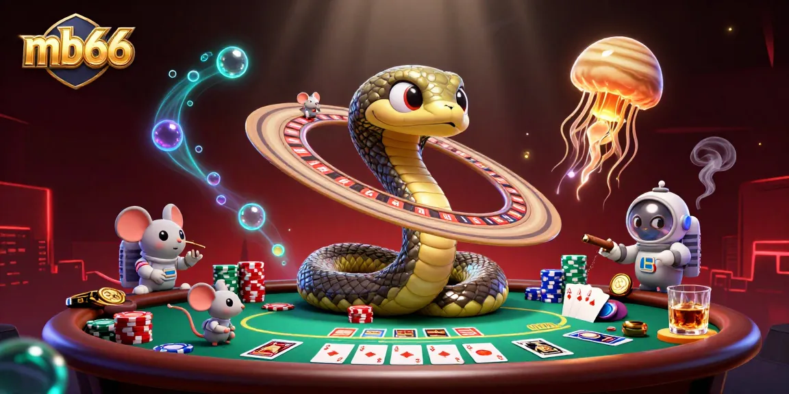 Experience thrilling bets with mb66 in a vibrant 3D casino scene with poker and roulette.