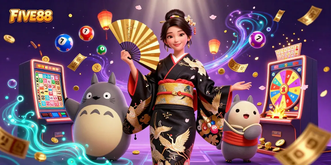 Experience the excitement of FIVE88 with colorful casino elements and traditional elegance.
