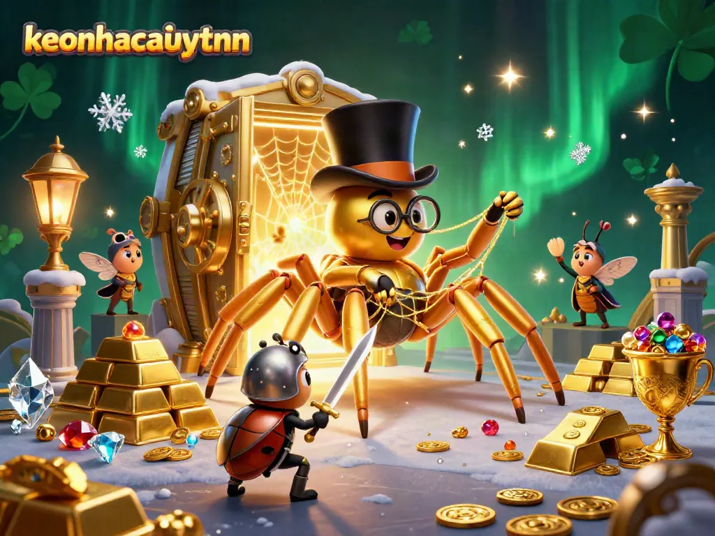 Dynamic illustration showcasing characters weaving golden threads in a luxurious casino setting for keonhacaiuytinn.
