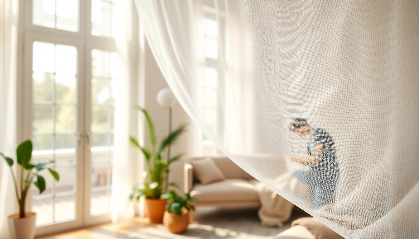 Installering af myggenet i et lyst rum med store vinduer, der beskytter mod insekter.