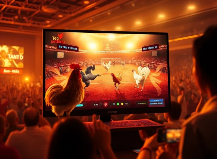Experience the excitement of đá gà trực tiếp with a vivid livestream betting scene showcasing dynamic chicken fights.
