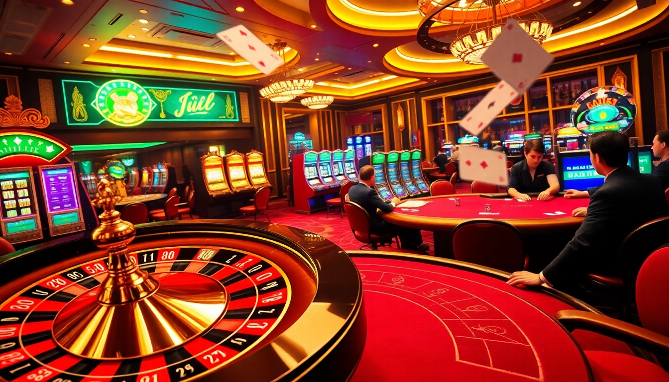 Experience the thrill of Link vào du88 with a vibrant casino scene showcasing roulette and poker excitement.