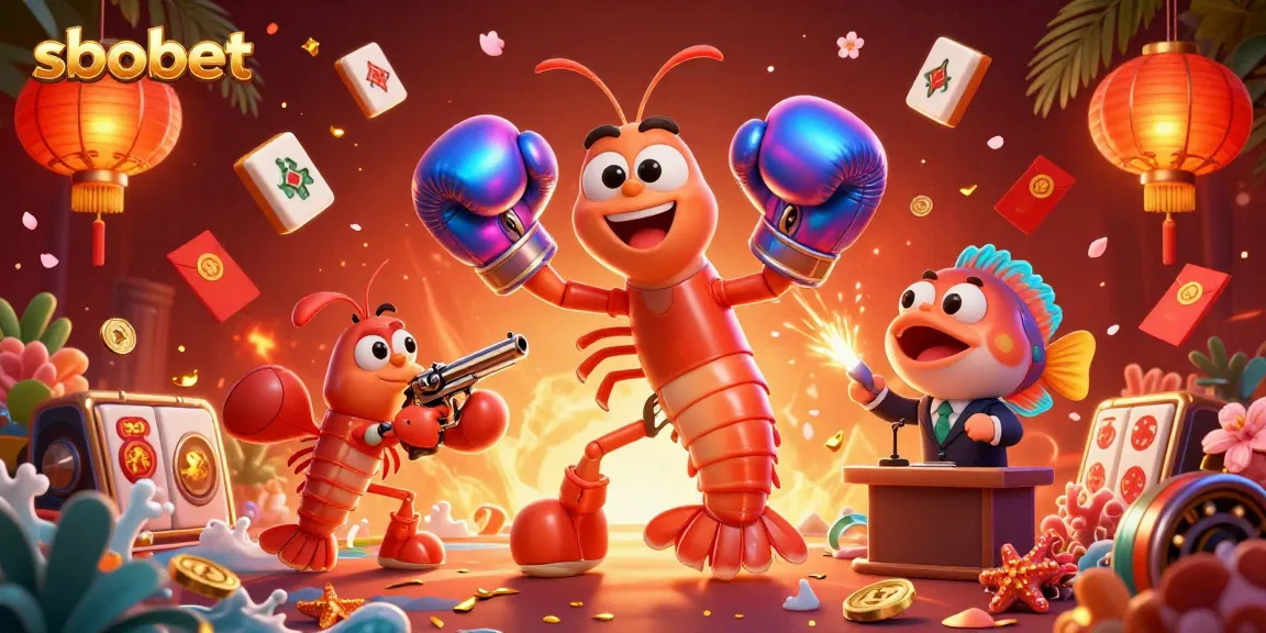 SboBet sports betting scene with vibrant characters and casino elements, highlighting action and excitement.