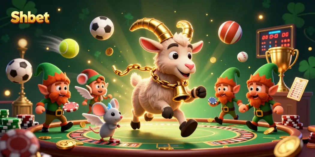 Join the excitement at Shbet casino with a dynamic holiday-horror scene featuring playful characters and sports betting action.
