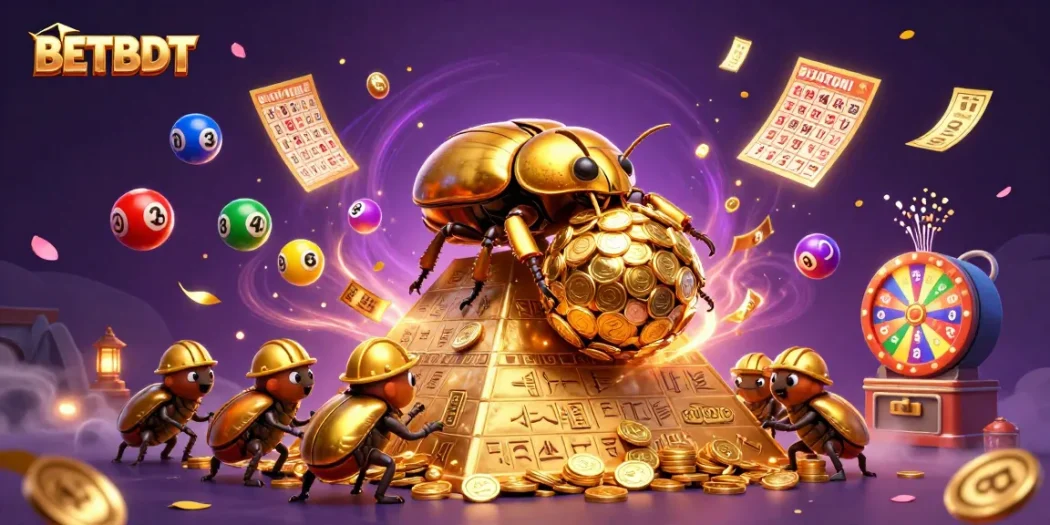 Experience the excitement of BETBDT with golden coins and vibrant gaming elements in a magical casino setting.